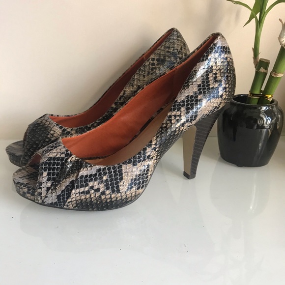 Madden Girl Snakeskin Peep Toe Pumps - Picture 1 of 6